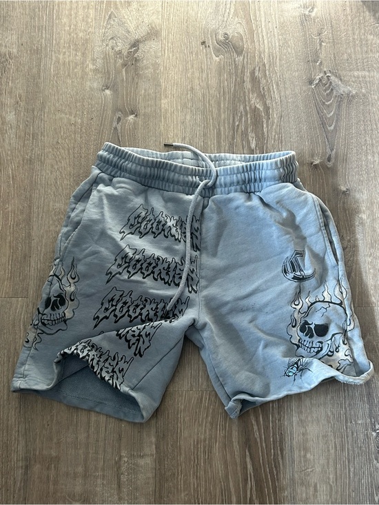 Other - Gray Graphic Skull Drawstring Shorts